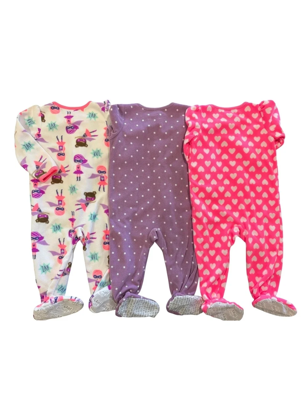 Set of 3 Carter's Simple Joys Baby Fleece Footed Pajamas, Size 18M, Pink, Purple